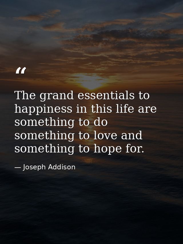 The grand essentials to happiness in this life are something to do  something to love and something to hope for. — Joseph Addison