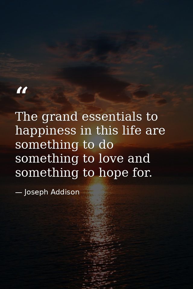 The grand essentials to happiness in this life are something to do  something to love and something to hope for. — Joseph Addison
