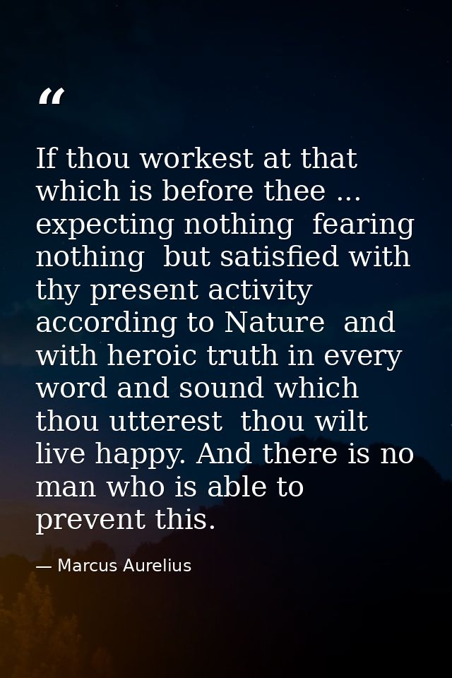 If thou workest at that which is before thee ... expecting nothing  fearing nothing  but satisfied with thy present acti — Marcus Aurelius