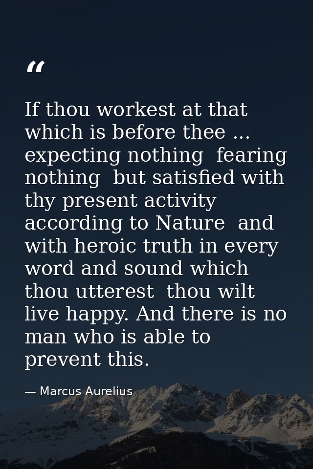 If thou workest at that which is before thee ... expecting nothing  fearing nothing  but satisfied with thy present acti — Marcus Aurelius