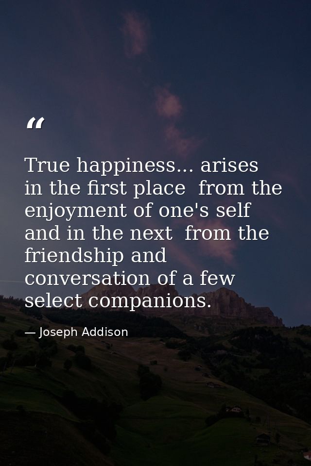 True happiness... arises  in the first place  from the enjoyment of one's self  and in the next  from the friendship and — Joseph Addison