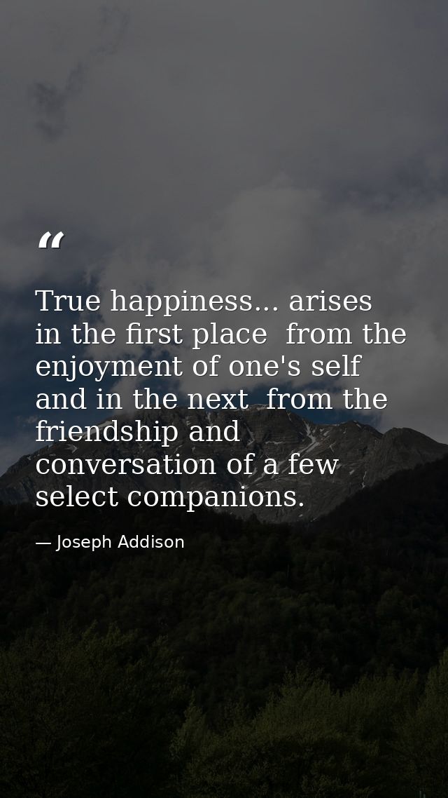 True happiness... arises  in the first place  from the enjoyment of one's self  and in the next  from the friendship and — Joseph Addison