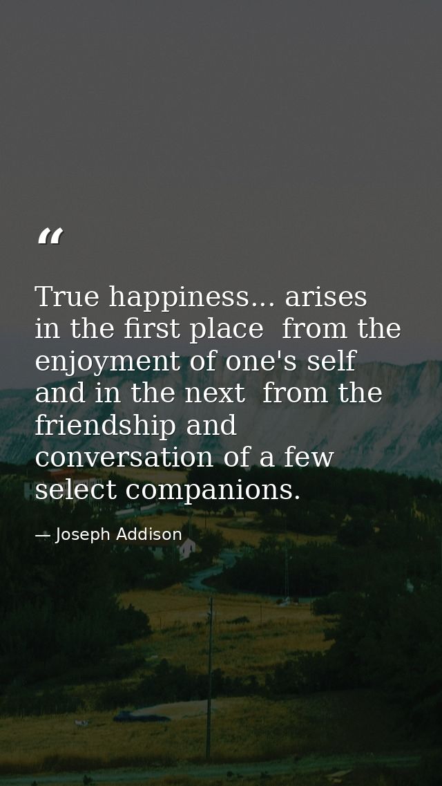 True happiness... arises  in the first place  from the enjoyment of one's self  and in the next  from the friendship and — Joseph Addison