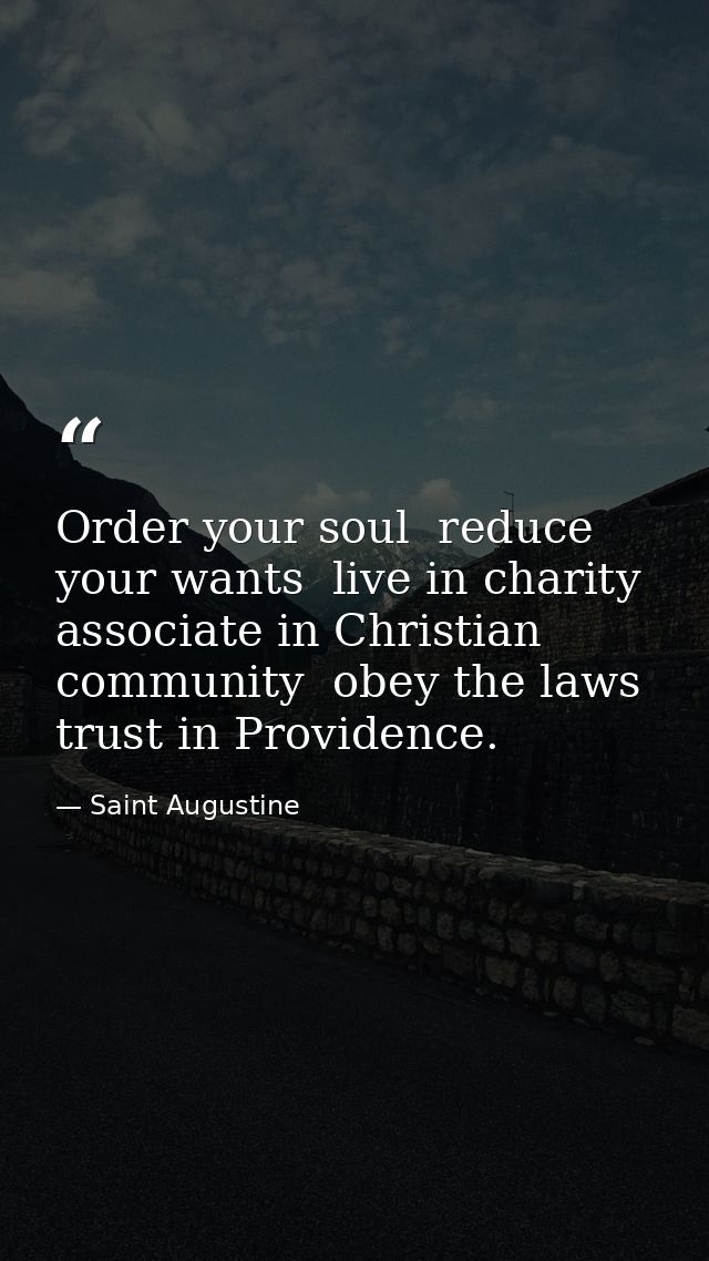 Order your soul  reduce your wants  live in charity  associate in Christian community  obey the laws  trust in Providenc — Saint Augustine
