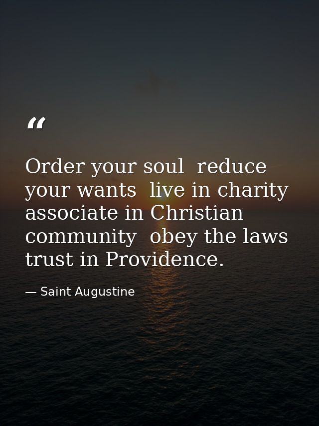 Order your soul  reduce your wants  live in charity  associate in Christian community  obey the laws  trust in Providenc — Saint Augustine