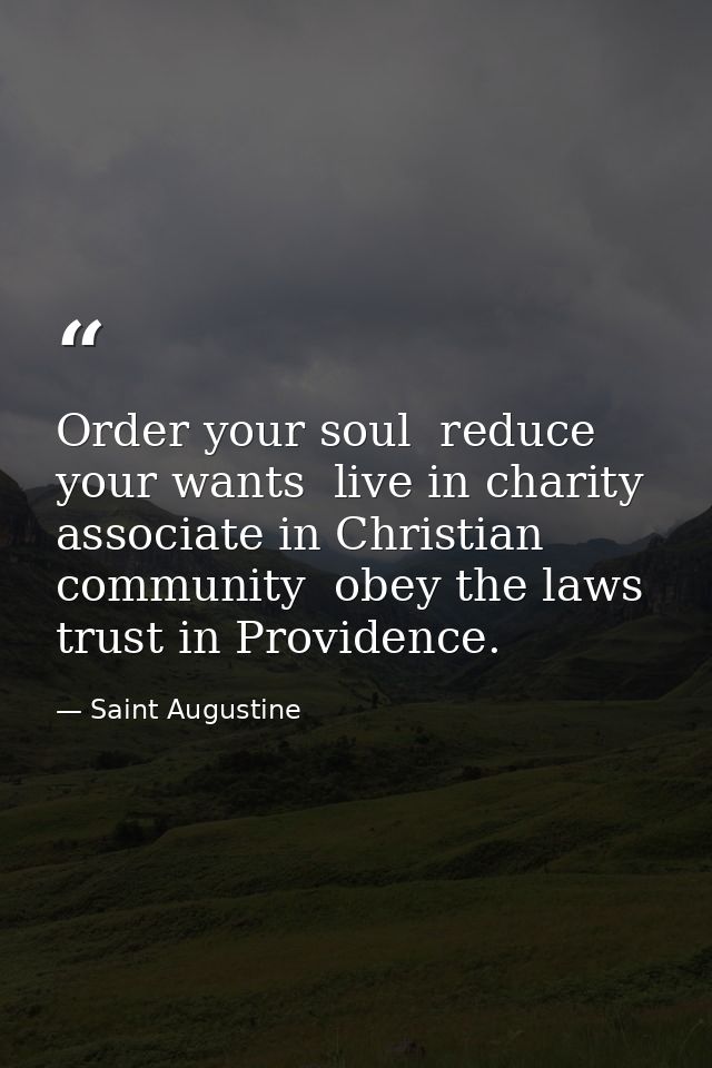 Order your soul  reduce your wants  live in charity  associate in Christian community  obey the laws  trust in Providenc — Saint Augustine