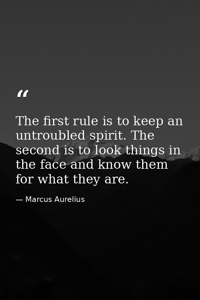 The first rule is to keep an untroubled spirit. The second is to look things in the face and know them for what they are — Marcus Aurelius