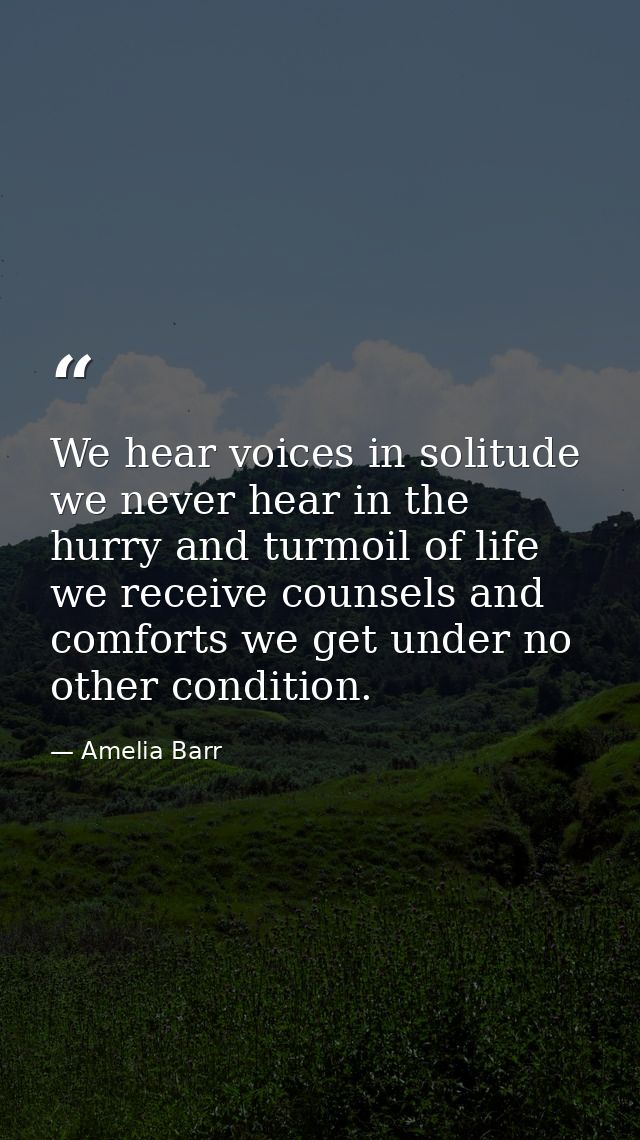 We hear voices in solitude  we never hear in the hurry and turmoil of life  we receive counsels and comforts we get unde — Amelia Barr
