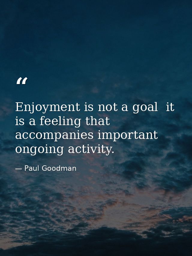 Enjoyment is not a goal  it is a feeling that accompanies important ongoing activity. — Paul Goodman