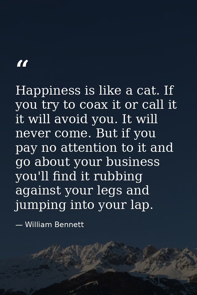 Happiness is like a cat. If you try to coax it or call it  it will avoid you. It will never come. But if you pay no atte — William Bennett