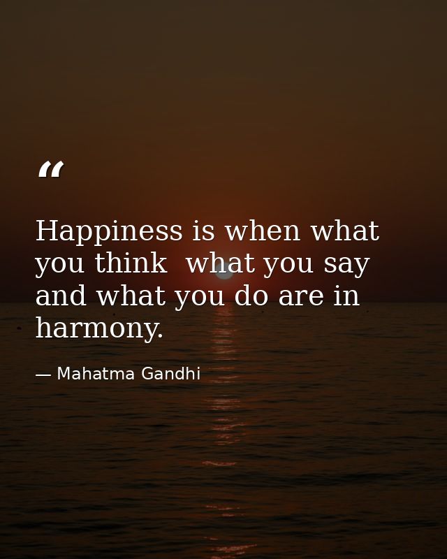 Happiness is when what you think  what you say  and what you do are in harmony. — Mahatma Gandhi