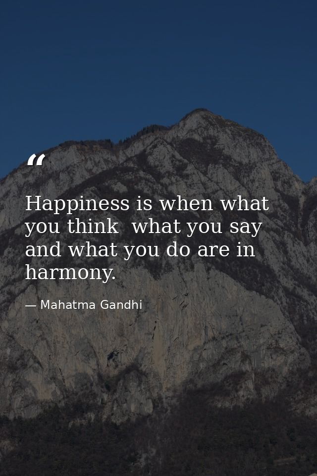 Happiness is when what you think  what you say  and what you do are in harmony. — Mahatma Gandhi