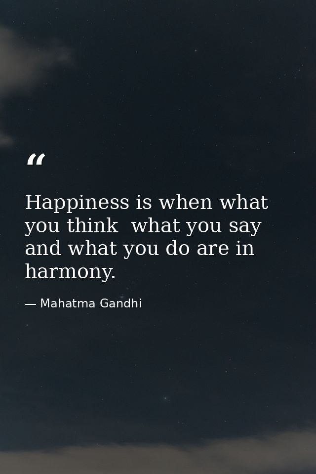 Happiness is when what you think  what you say  and what you do are in harmony. — Mahatma Gandhi