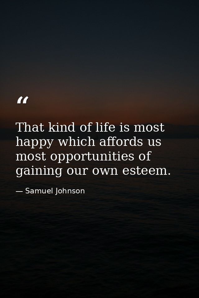 That kind of life is most happy which affords us most opportunities of gaining our own esteem. — Samuel Johnson