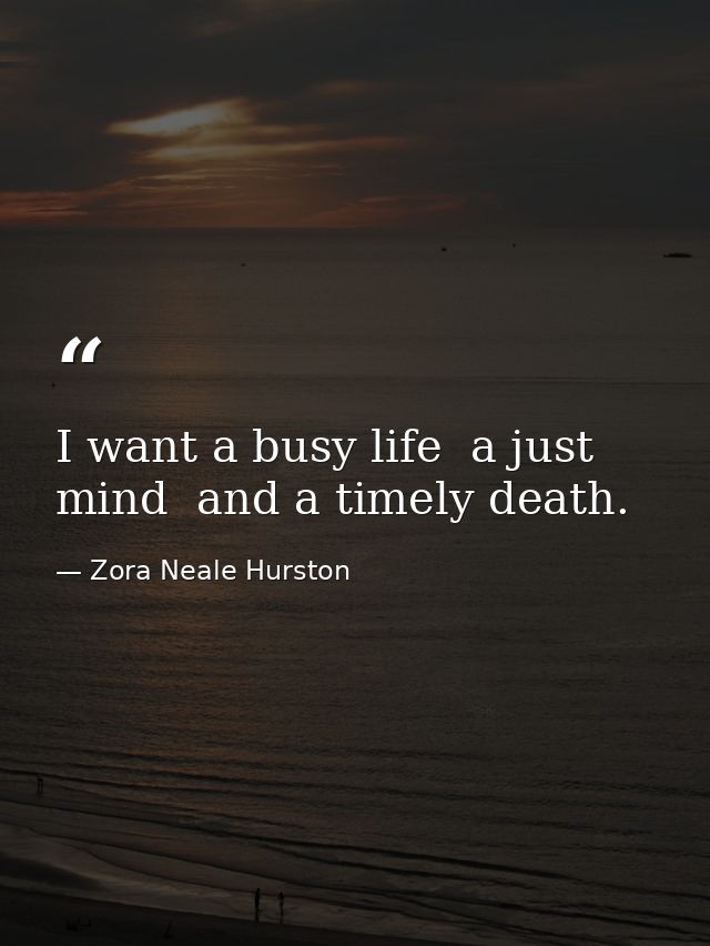 I want a busy life  a just mind  and a timely death. — Zora Neale Hurston