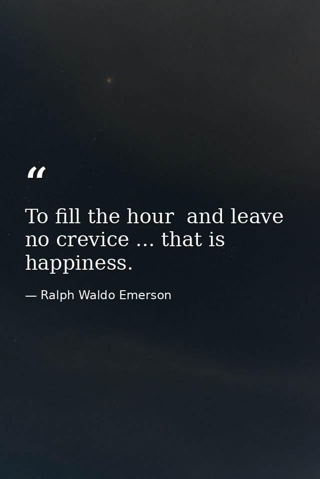 To fill the hour  and leave no crevice ... that is happiness. — Ralph Waldo Emerson