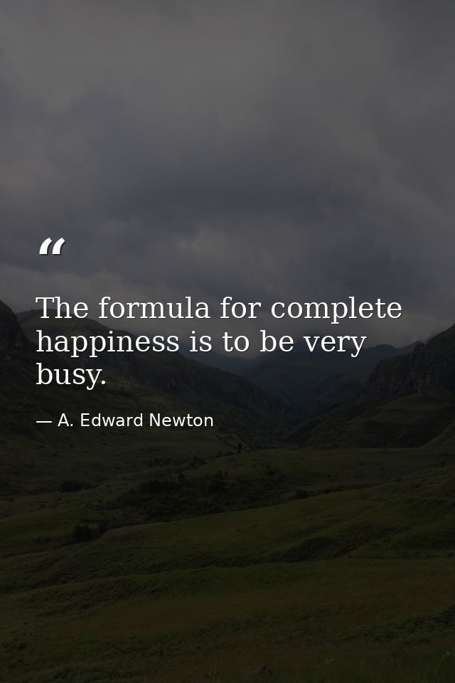 The formula for complete happiness is to be very busy. — A. Edward Newton