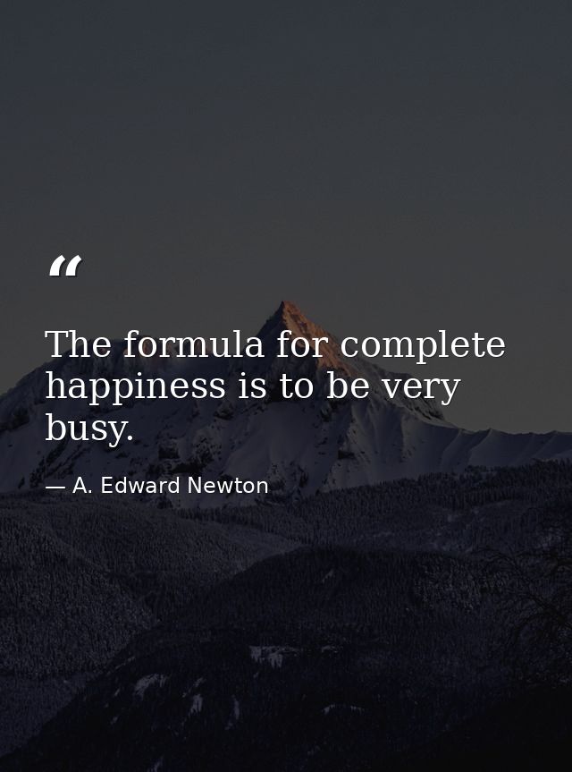 The formula for complete happiness is to be very busy. — A. Edward Newton