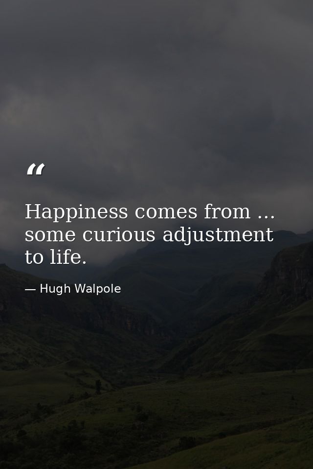 Happiness comes from ... some curious adjustment to life. — Hugh Walpole