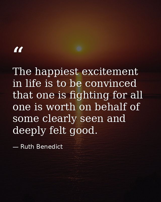 The happiest excitement in life is to be convinced that one is fighting for all one is worth on behalf of some clearly s — Ruth Benedict