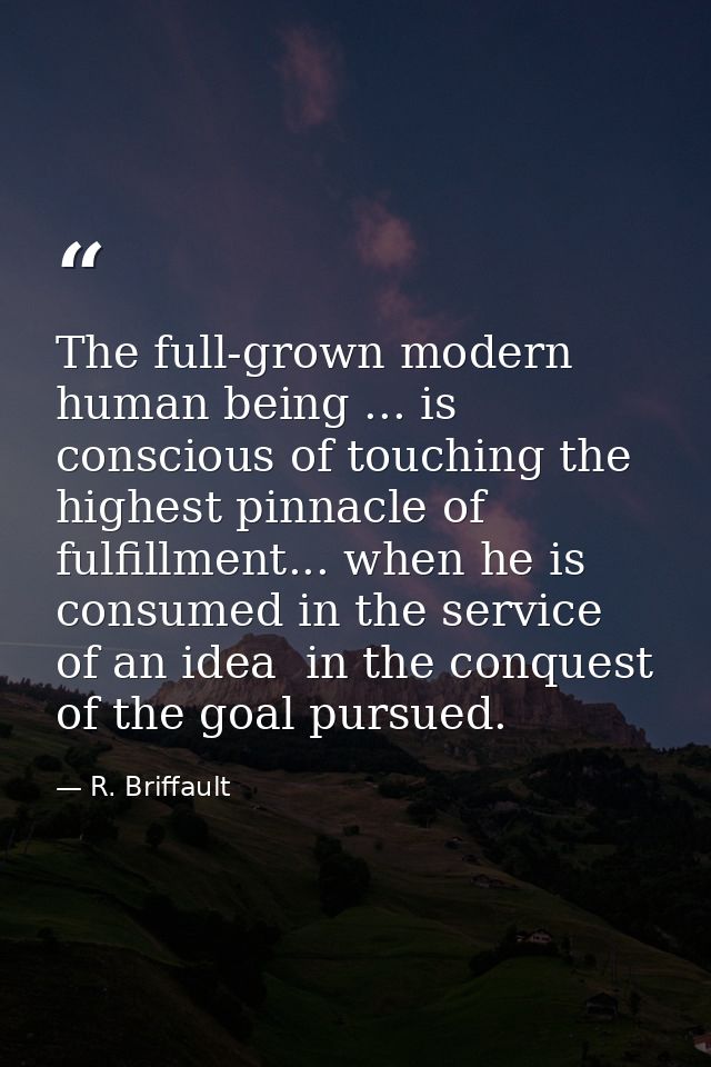 The full-grown modern human being ... is conscious of touching the highest pinnacle of fulfillment... when he is consume — R. Briffault