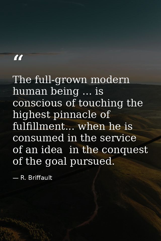 The full-grown modern human being ... is conscious of touching the highest pinnacle of fulfillment... when he is consume — R. Briffault