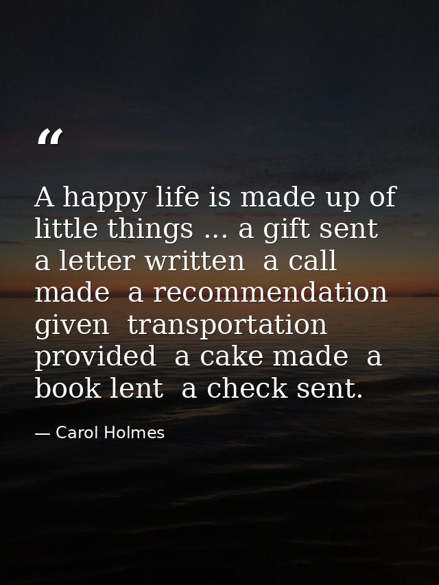 A happy life is made up of little things ... a gift sent  a letter written  a call made  a recommendation given  transpo — Carol Holmes