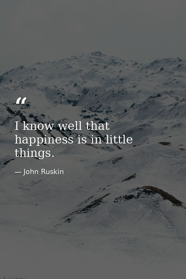 I know well that happiness is in little things. — John Ruskin
