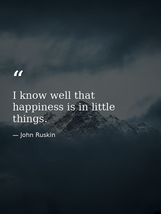 I know well that happiness is in little things. — John Ruskin