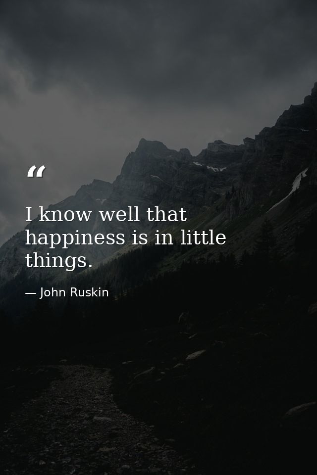 I know well that happiness is in little things. — John Ruskin