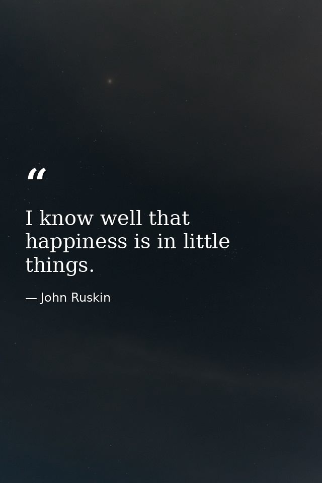 I know well that happiness is in little things. — John Ruskin