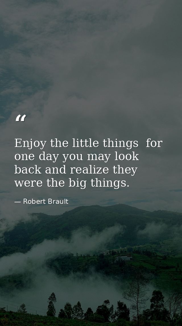 Enjoy the little things  for one day you may look back and realize they were the big things. — Robert Brault
