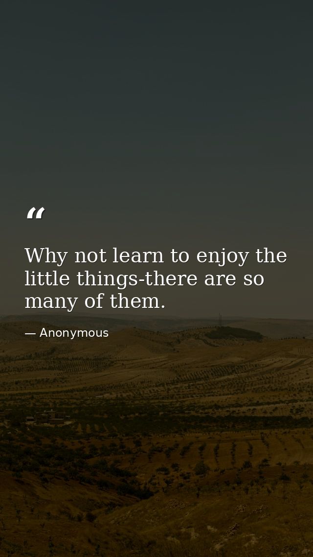 Why not learn to enjoy the little things-there are so many of them. — Anonymous