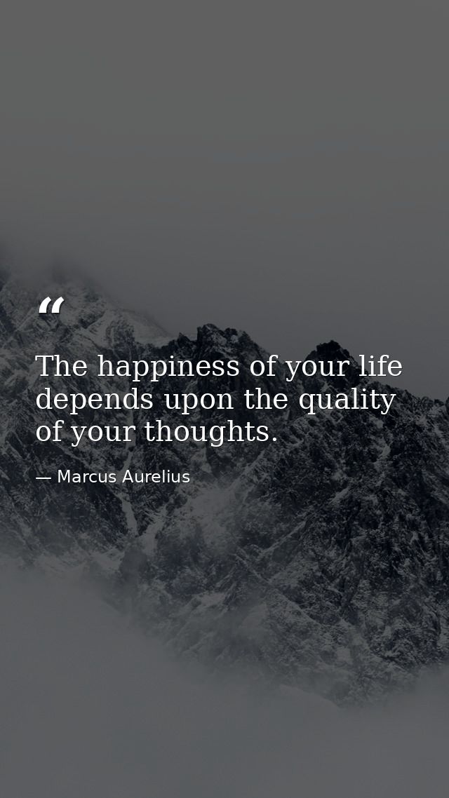 The happiness of your life depends upon the quality of your thoughts. — Marcus Aurelius
