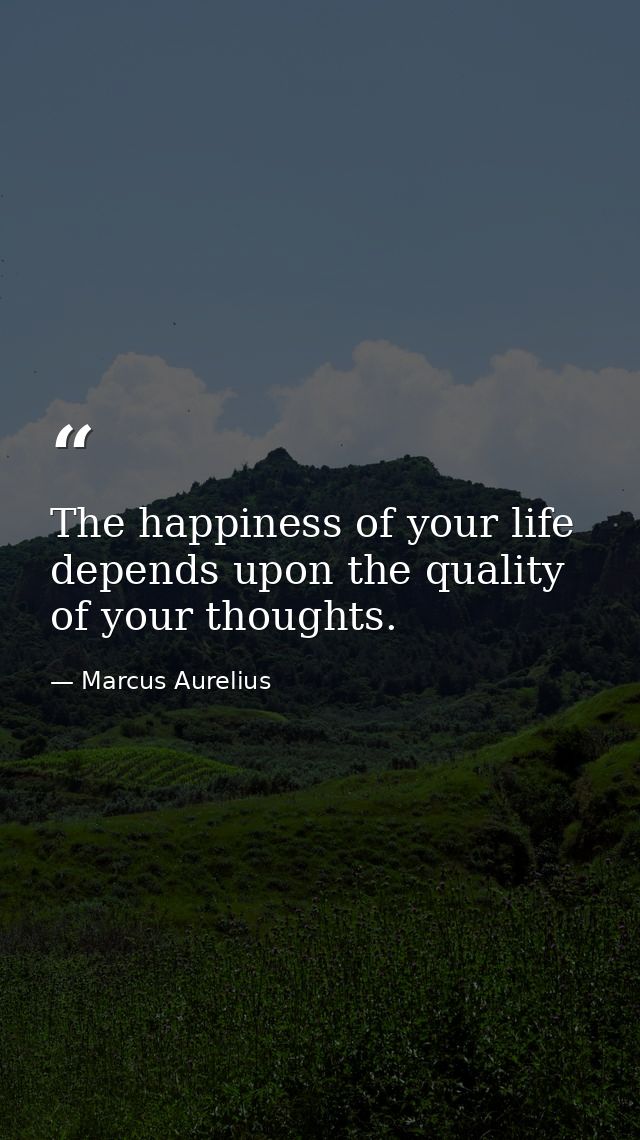 The happiness of your life depends upon the quality of your thoughts. — Marcus Aurelius