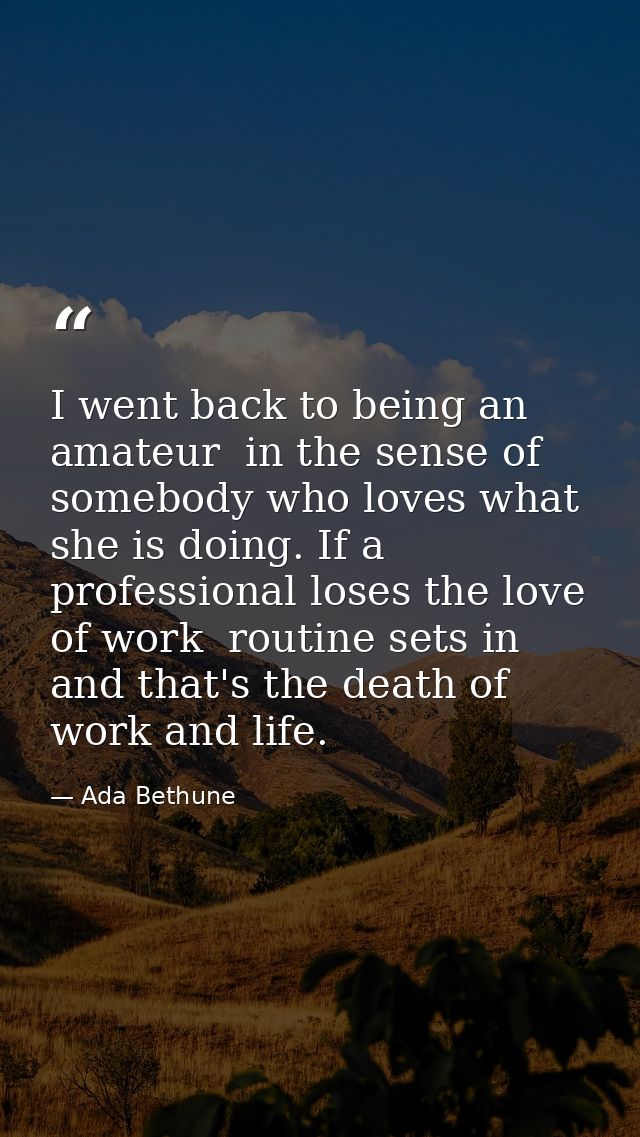 I went back to being an amateur  in the sense of somebody who loves what she is doing. If a professional loses the love  — Ada Bethune