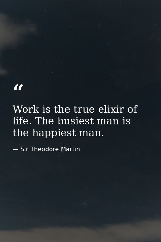 Work is the true elixir of life. The busiest man is the happiest man. — Sir Theodore Martin