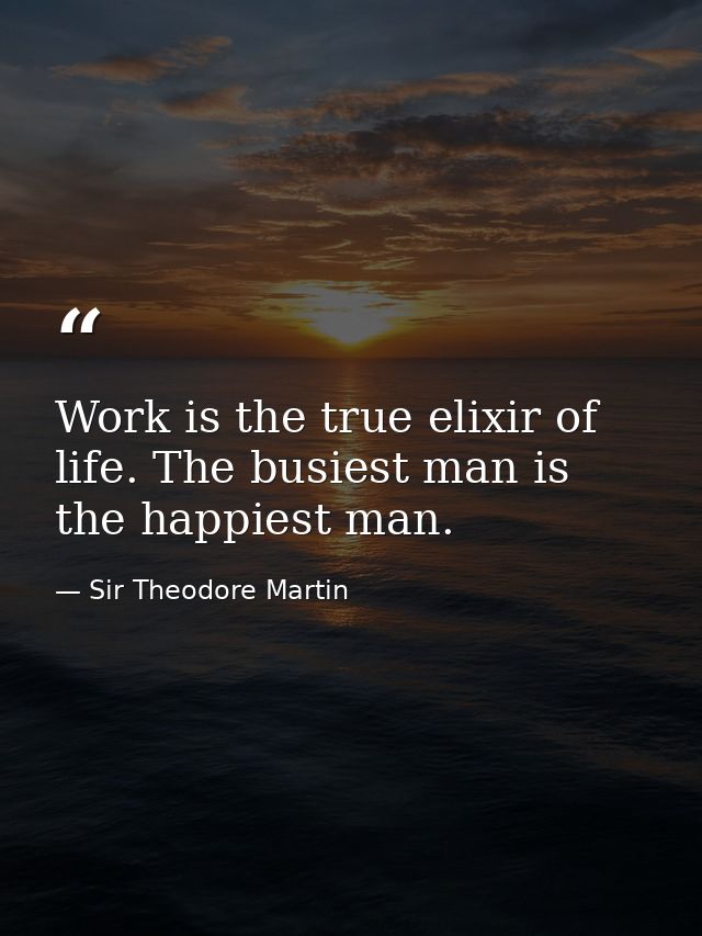 Work is the true elixir of life. The busiest man is the happiest man. — Sir Theodore Martin