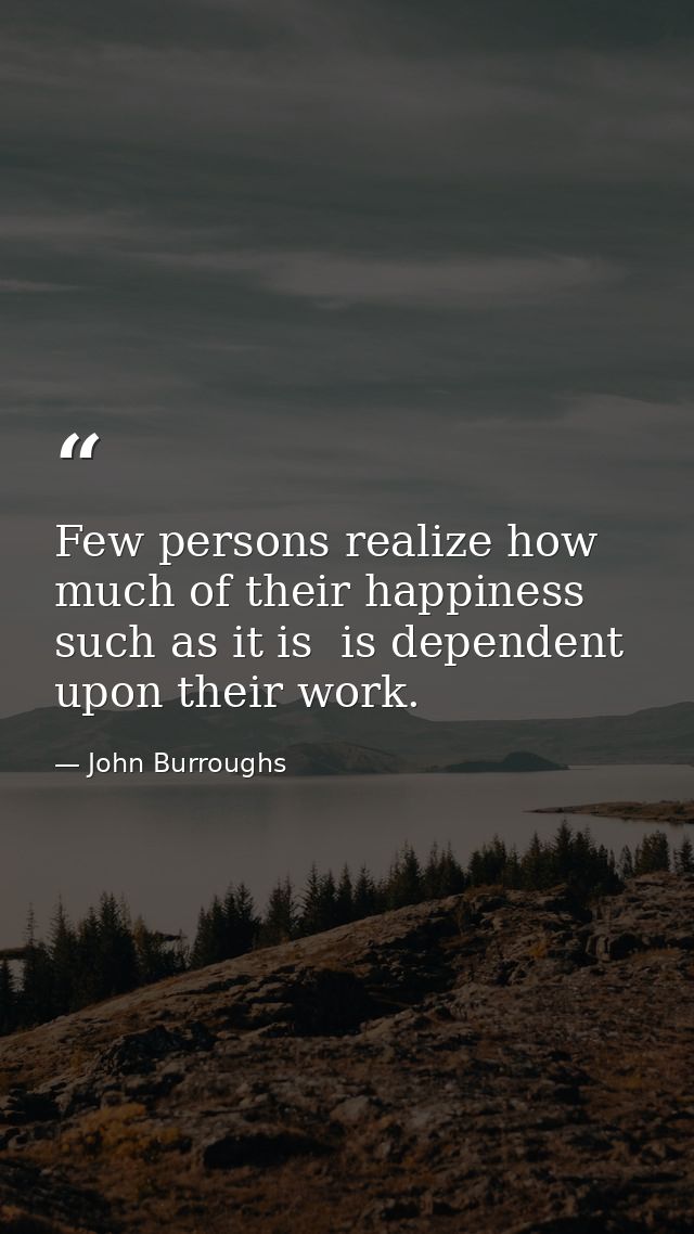 Few persons realize how much of their happiness  such as it is  is dependent upon their work. — John Burroughs