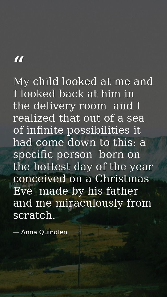 My child looked at me and I looked back at him in the delivery room  and I realized that out of a sea of infinite possib — Anna Quindlen