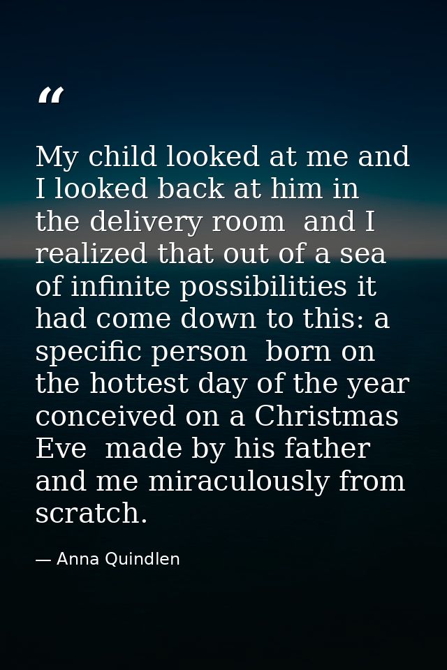 My child looked at me and I looked back at him in the delivery room  and I realized that out of a sea of infinite possib — Anna Quindlen