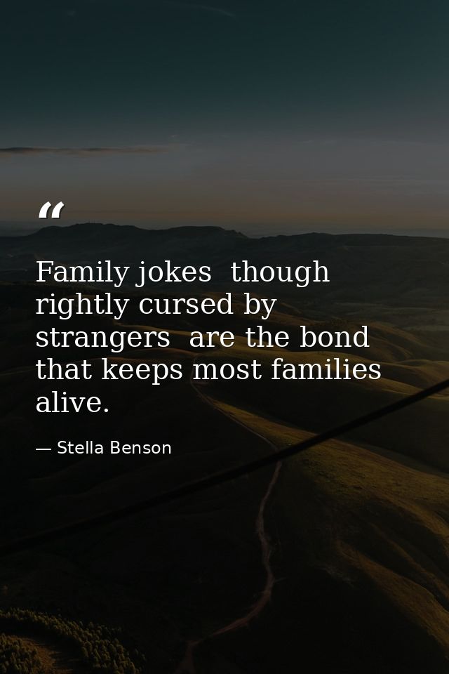 Family jokes  though rightly cursed by strangers  are the bond that keeps most families alive. — Stella Benson