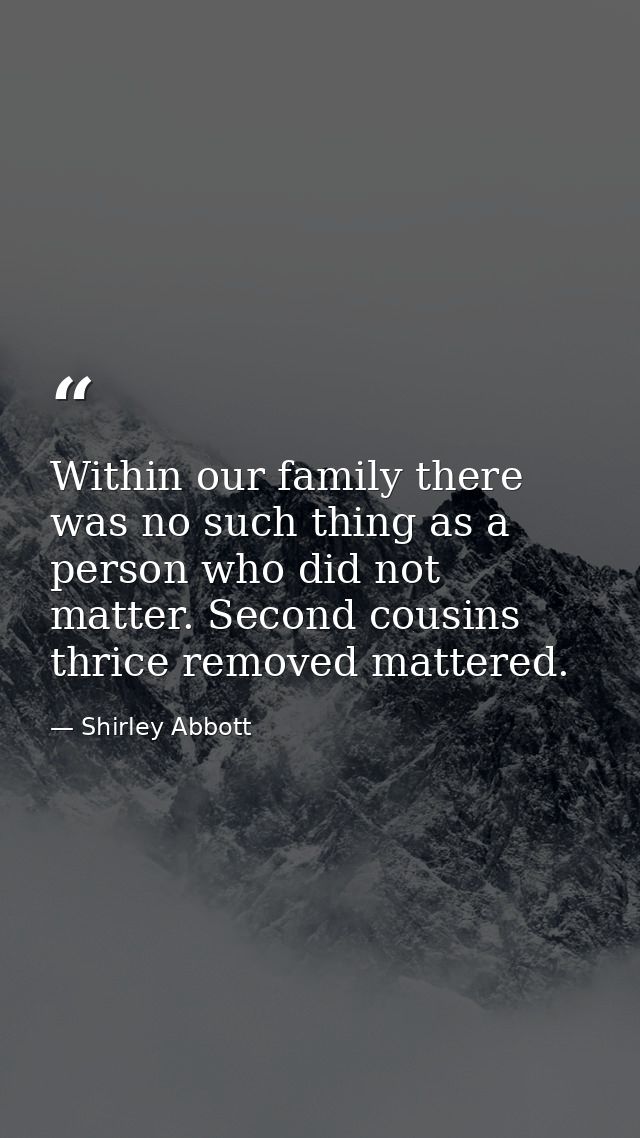 Within our family there was no such thing as a person who did not matter. Second cousins thrice removed mattered. — Shirley Abbott