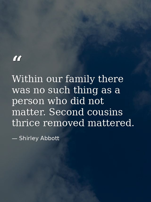 Within our family there was no such thing as a person who did not matter. Second cousins thrice removed mattered. — Shirley Abbott