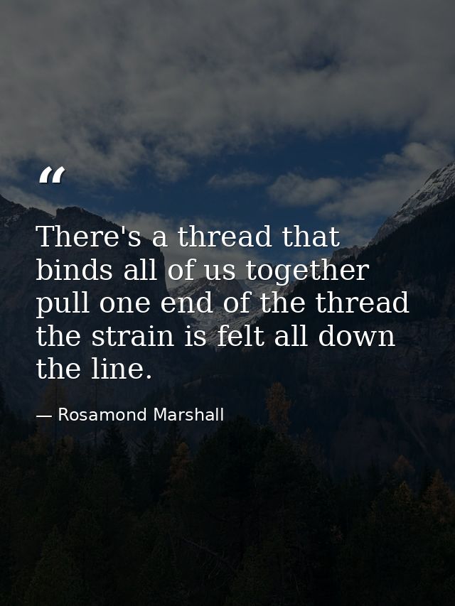 There's a thread that binds all of us together  pull one end of the thread  the strain is felt all down the line. — Rosamond Marshall