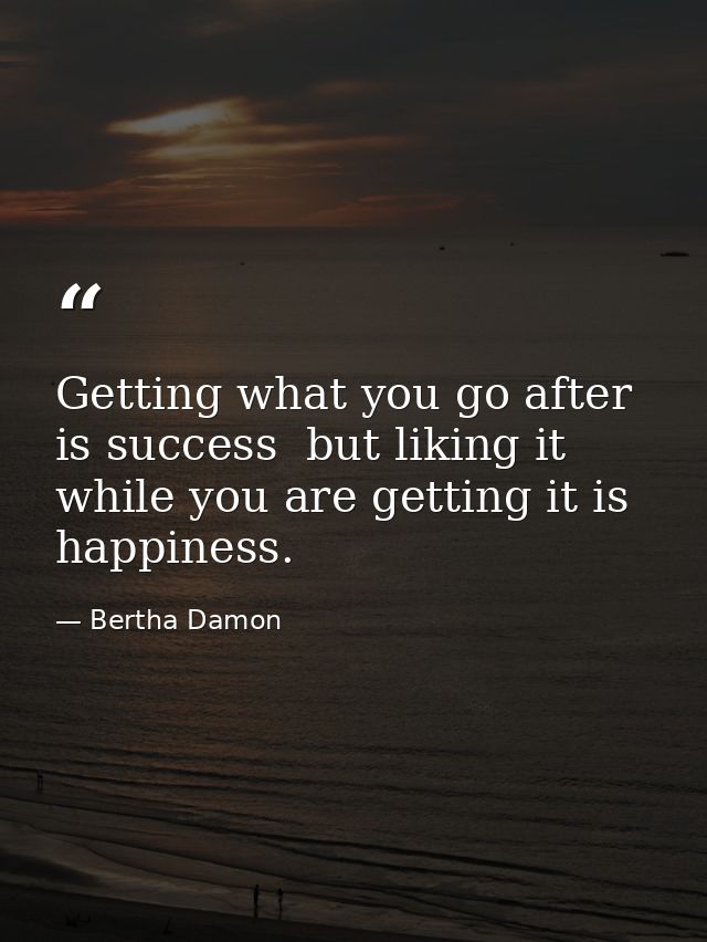 Getting what you go after is success  but liking it while you are getting it is happiness. — Bertha Damon