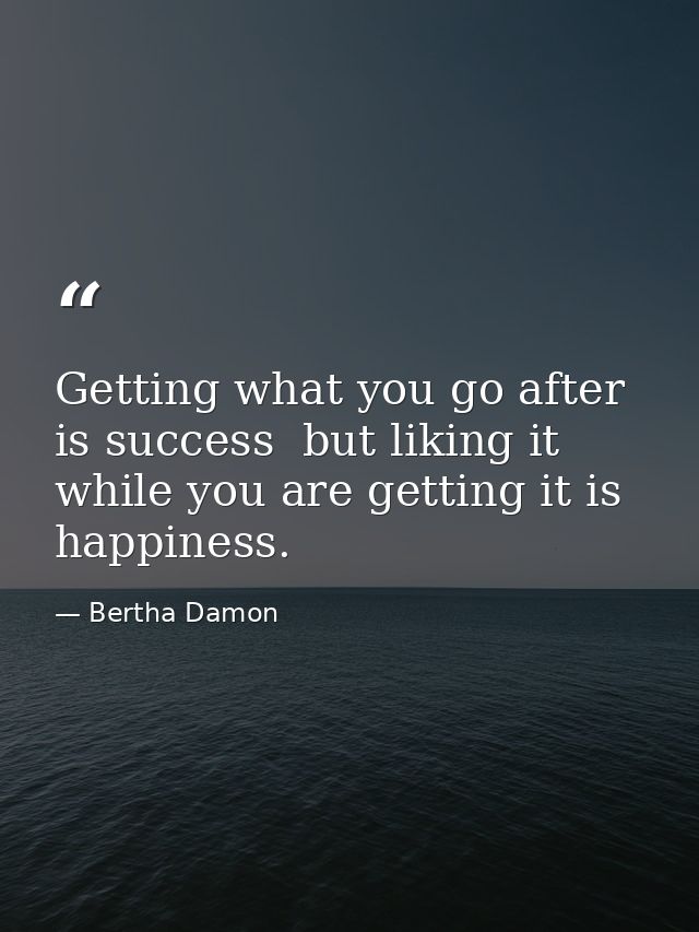 Getting what you go after is success  but liking it while you are getting it is happiness. — Bertha Damon