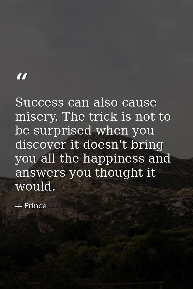 Success can also cause misery. The trick is not to be surprised when you discover it doesn't bring you all the happiness — Prince