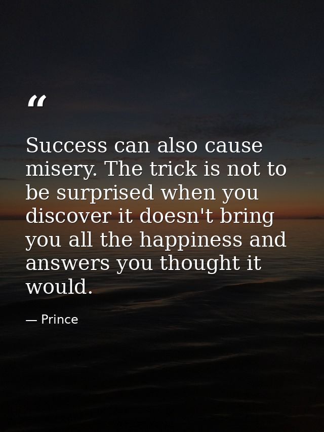 Success can also cause misery. The trick is not to be surprised when you discover it doesn't bring you all the happiness — Prince