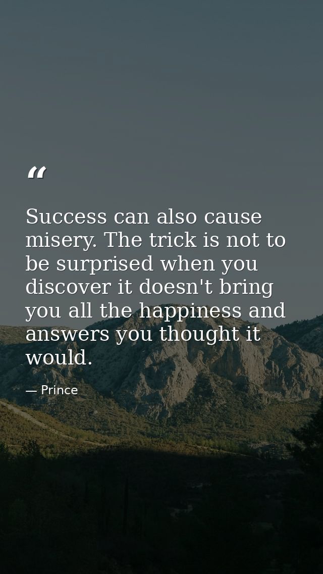 Success can also cause misery. The trick is not to be surprised when you discover it doesn't bring you all the happiness — Prince